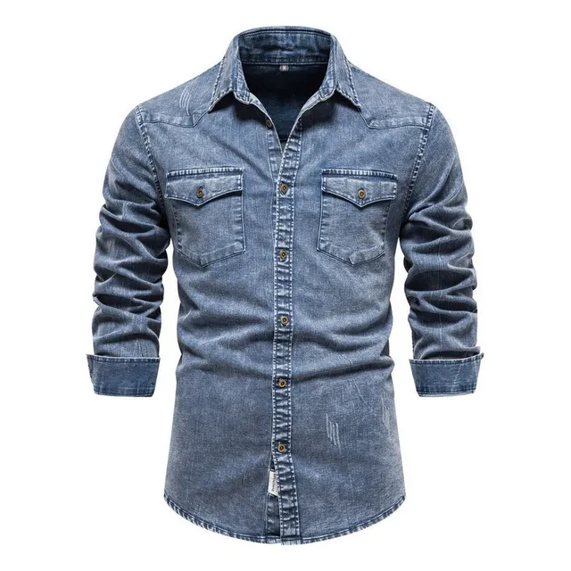Camisa Negra Hombre Mezclilla Casual De Alta Calidad Cómoda