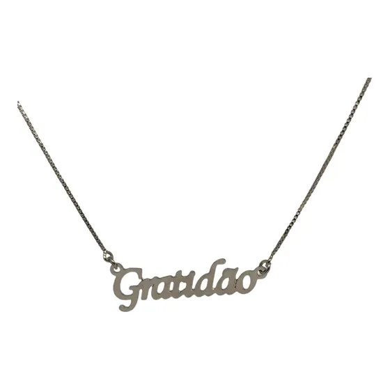 Colar Escrito Gratidão Feminino Lindo Aço Inox Não Escurece