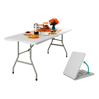 Mesa Dobråvel Vira Maleta Com Alça Portåtil 1,80m Camping Cor Branco Mesa Dobråvel Vira Maleta Com Alça Portåtil 1,80m Camping Cor Branco