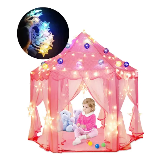 Carpa Para Niños Hexagonal Rosa Con Luces