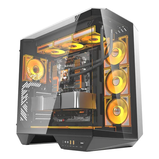 Gabinete Darkflash Dy470 Atx Lujo Vista 330° Con 4 Fans Argb Negro