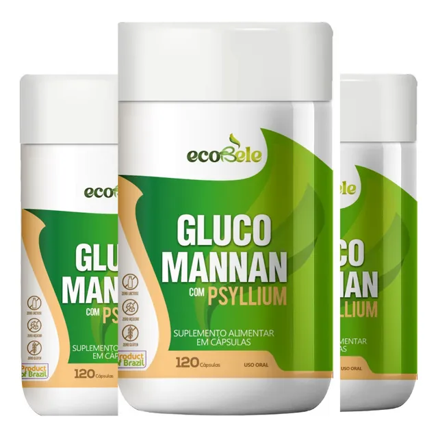 3 Glucomannan Puro Com Psyllium 360capsulas Sem Sabor