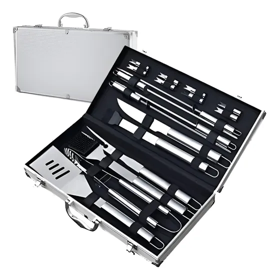 Set Asado Kit 19 Piezas 17 Estuche Aluminio Parrilla Asador