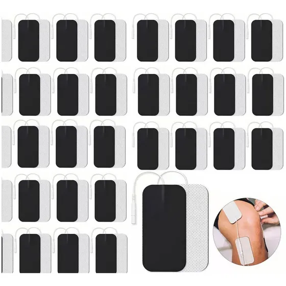 40 Parches Electrodos 5x9cm - Almohadillas Para Electroestimulador Máquina Tens Ems - Repuestos Electroestimulación - Reutilizables - Pin De 2mm - Myg Salud