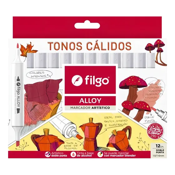 12 Marcadores Artisticos Filgo Alloy Sketch Doble Punta Color Vibrant