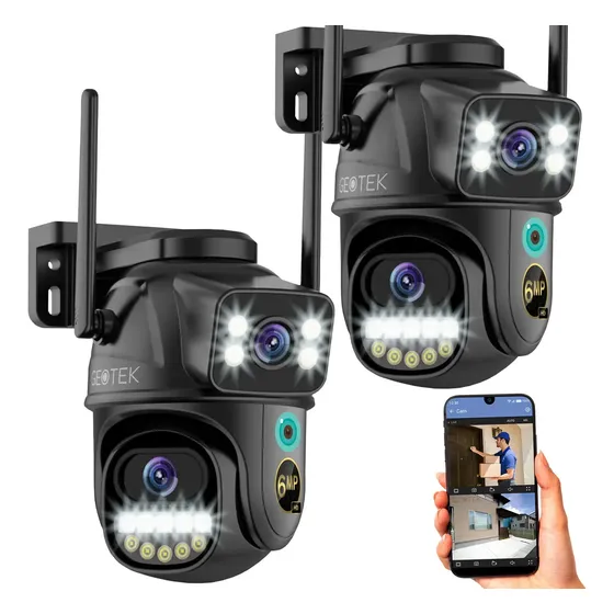 Kit 2 Camaras Seguridad Ip Wifi Domo Doble Exterior Nocturna Color Negro Gta33