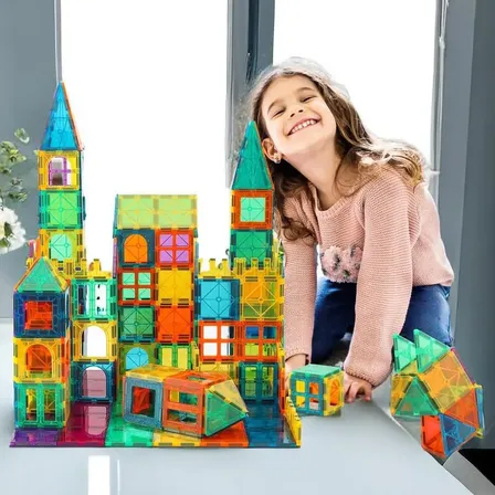 Brastoy Brinquedo Educativo Blocos Magnético 130 Peças Brinquedo Educativo