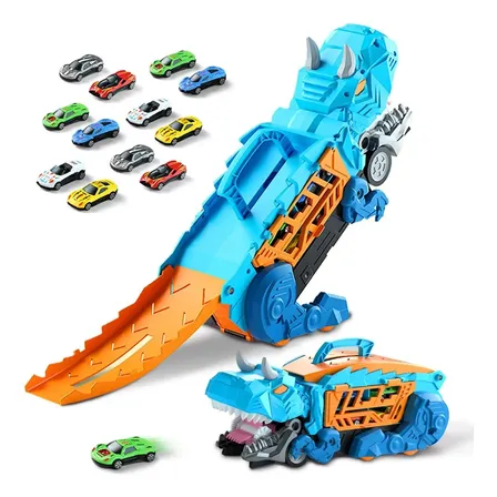 Caminhão Dinossauro Pista Com Carrinhos Maleta Transporte