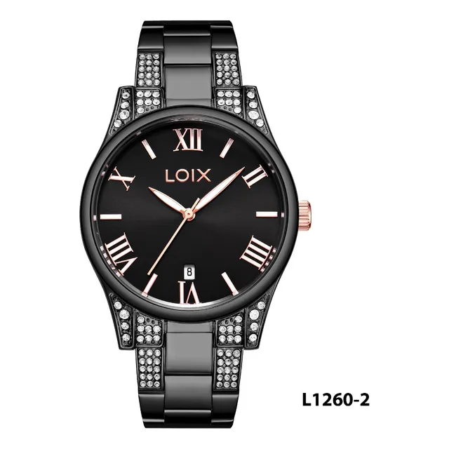 Reloj Mujer Loix® L1260-2 Pavonado Negro Con Tablero Negro