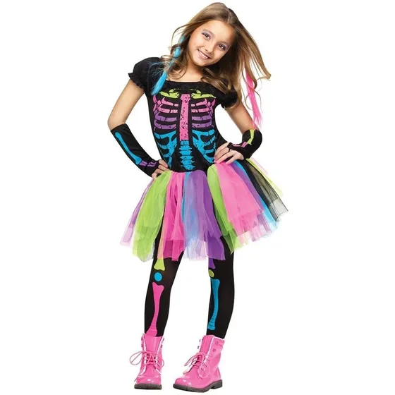 Disfraz De Funky Punky Bones Para Niñas, Vestido De Esqueleto De Halloween Para Niños