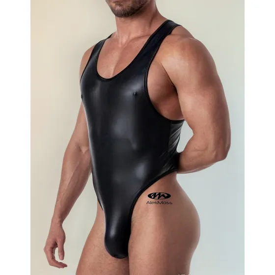 Body Leotardo Mono En Licra Efecto Cuero Cuerina Para Hombre