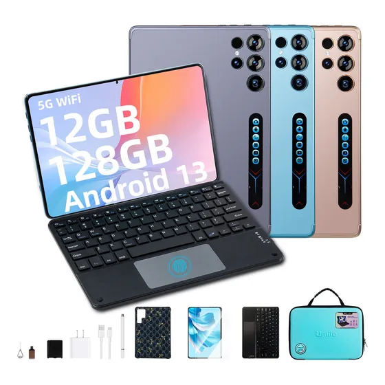 Tablet 10  Android 13 12gb+128gb Con Mini Cámara Y Teclado
