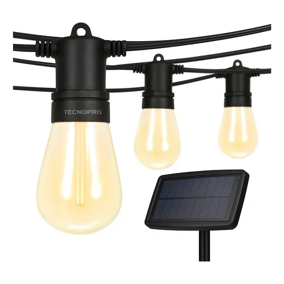 Guirnalda Solar Led 10 Metros Panel Con 10 Ampolletas Led Luces Luz cálida