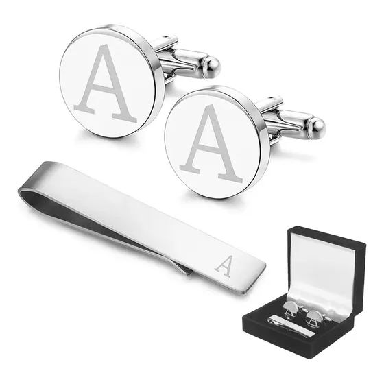 Gemelos Y Clips De Corbata De Carta A ~ Z Con Caja De Regalo