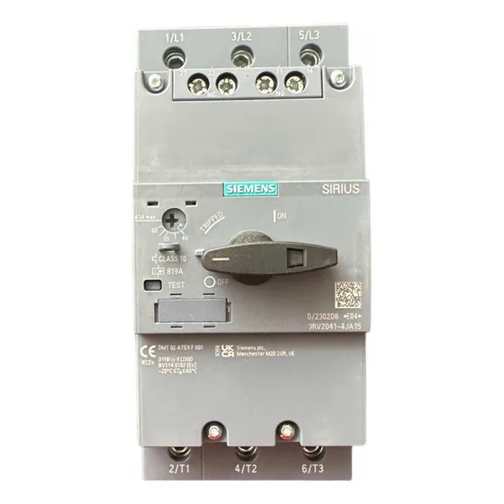 Guardamotor Tripolar Tamaño S3 45-63a 3rv2041-4ja15 Frecuencia 60hz