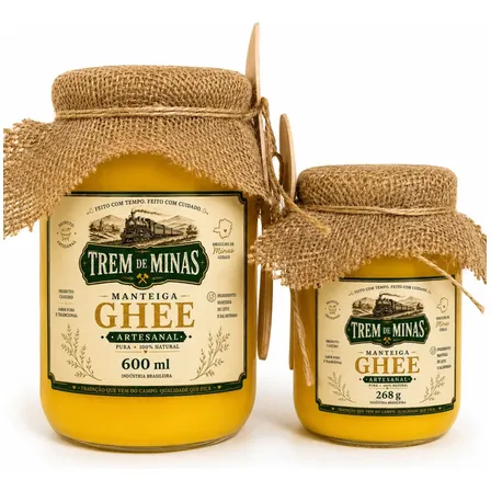 Kit Manteiga Ghee Artesanal 268ml600ml Trem De Minas Garrafa