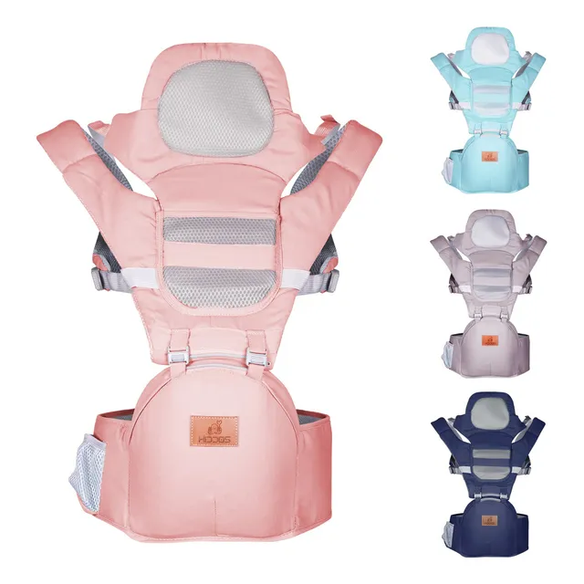 Mochila Cangurera Para Bebe KIDDOS Porta-bebes Ergonómica Multifuncional Correas Ajustable Acolchonadas Con Bolsas De Almacenamiento Soporte Firme Cinturones De Seguridad 9 En 1 Funciones Color Rosa