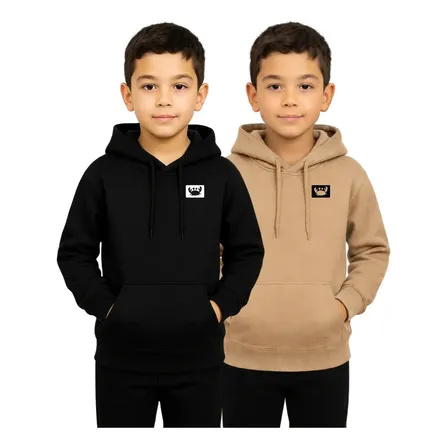 Kit 2 Moletom Infantil Relaxado Canguru Com Capuz Macio 12 Preto E Bege Siri
