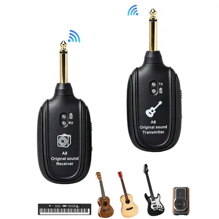 Transmissor e Receptor Sem Fio para Guitarra e Violão, Transmissor Sem Fio para Guitarra, Cabo Sem Fio para Violão, Adaptador Sem Fio para Violão, Guitarra Sem Fio com LED Verde e Conector P10