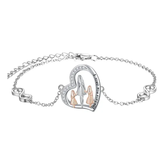 Pulsera Plata Ley 925 Mamá Dos Hijas Mujer Joya Regalo