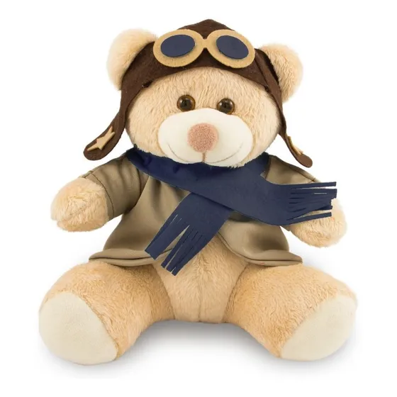 Ursinho De Pelúcia Aviador 25cm Decoração Anti-alérgico Cor Caramelo/Marinho