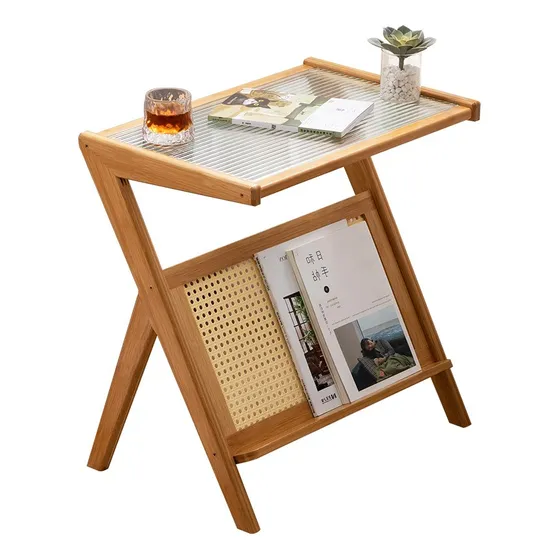 Mesa Auxiliar Con Apoya Libros Bamboo Vidrio Ideal Living