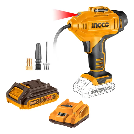 Inflador Compresor Ingco 20v 150psi, Con Batería Y Cargador