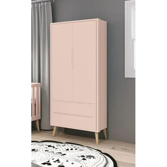 Guarda Roupa Bebe Mdf Rosa Menina 2 Portas Classic Natural