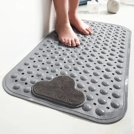 Tapete Banheiro Box Antiderrapante Pvc Para Idoso Infantil Criança E Gestante 70x40cm - Com Ventosas Segurança E Proteção Para No Banho E Chuveiro Cinza