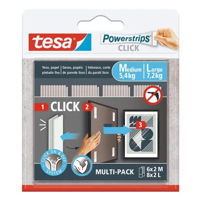 Tiras Adhesivas Tesa Powerstrips Click Combo 6x2 M & 8x2 L