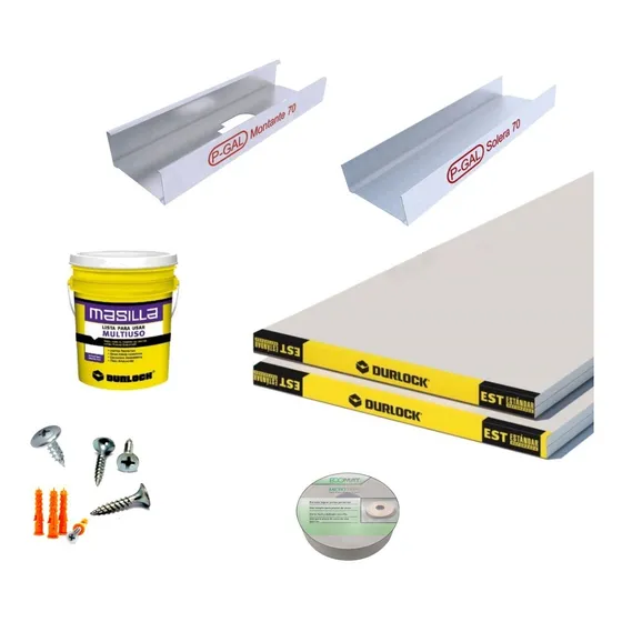 Placa Durlock Materiales X M2 - Tabique Doble Blanco