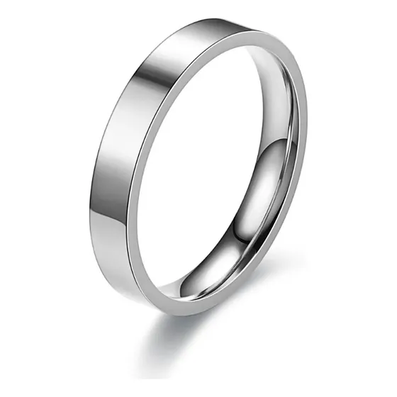 Anel Masculino Feminino Liso Reto Aço Inox Prata 4mm