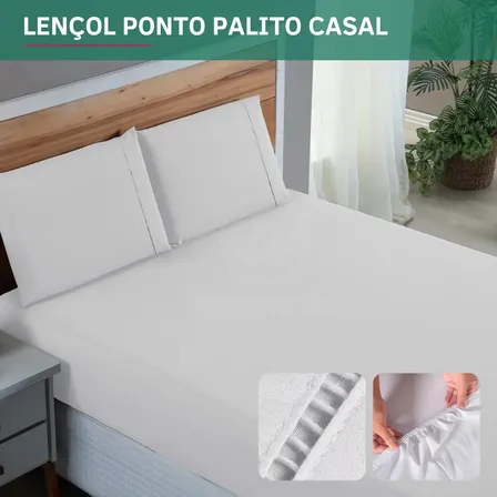 Jogo Cama 400 Fios Casal 3 Peças C/ Elástico Percal Fronha Ponto Palito Extra Macio Suave Resistente Cor Branco