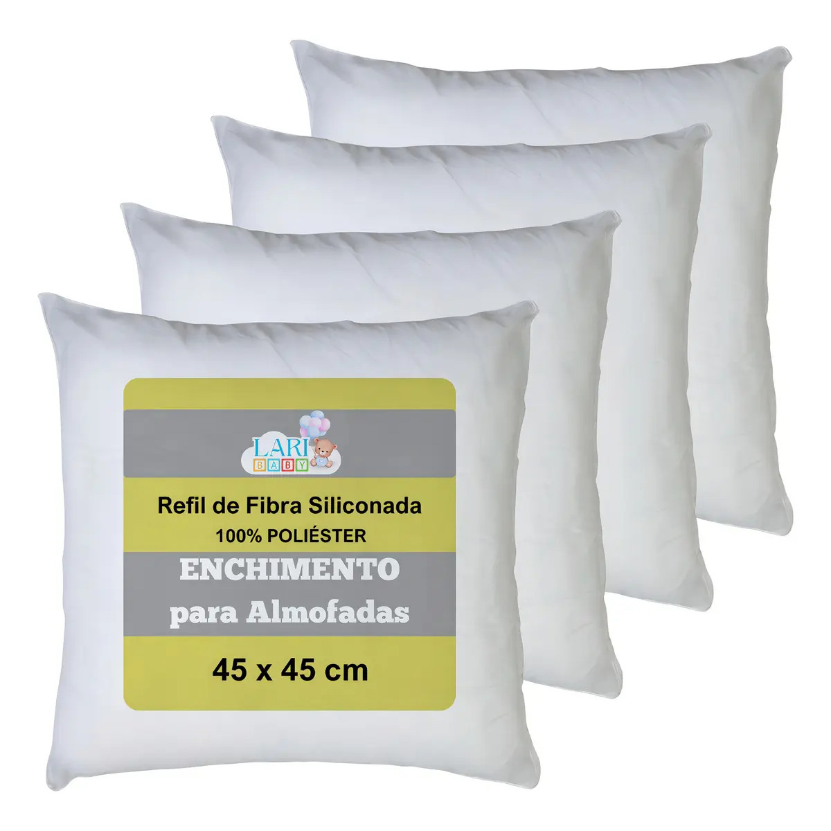 Kit 4 Refis de Almofada Laribaby Fibra Siliconada 45x45 cm