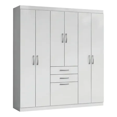 Guarda-Roupa Casal Branco 7 Portas 2 Gavetas Aramóveis com Corrediças Telescópicas