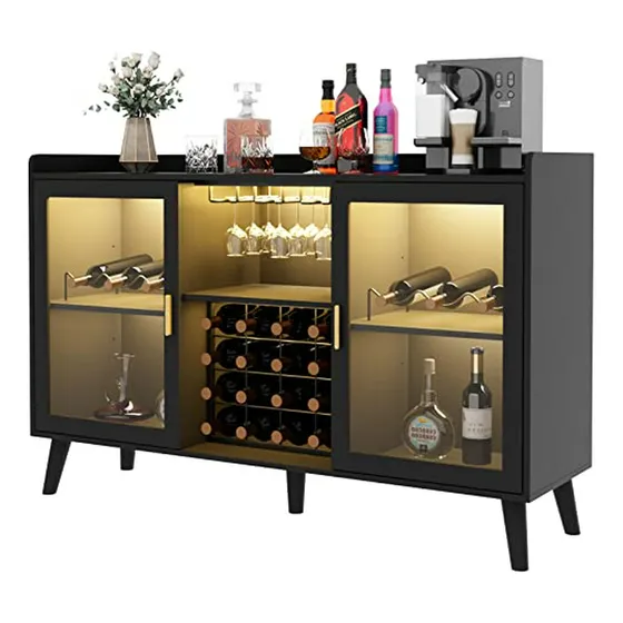 Gabinete Bar De Vinos Con Luz Led, Alacena Café Y Licorera, 