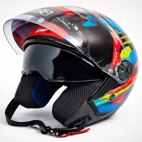 Capacete Moto Aberto X Open Up Fox Fw3 Oculos Interno Full Cor Laranja/Amarelo/Azul Tamanho do capacete 60 — foto 2