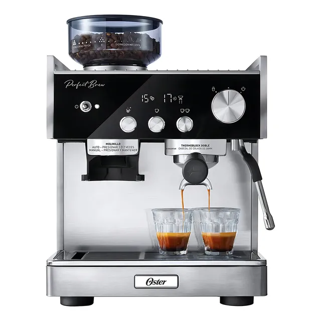 Oster BVSTEM7400 Cafetera Automatica Espresso Barista Molinillo 2,8L Plateado/Negro