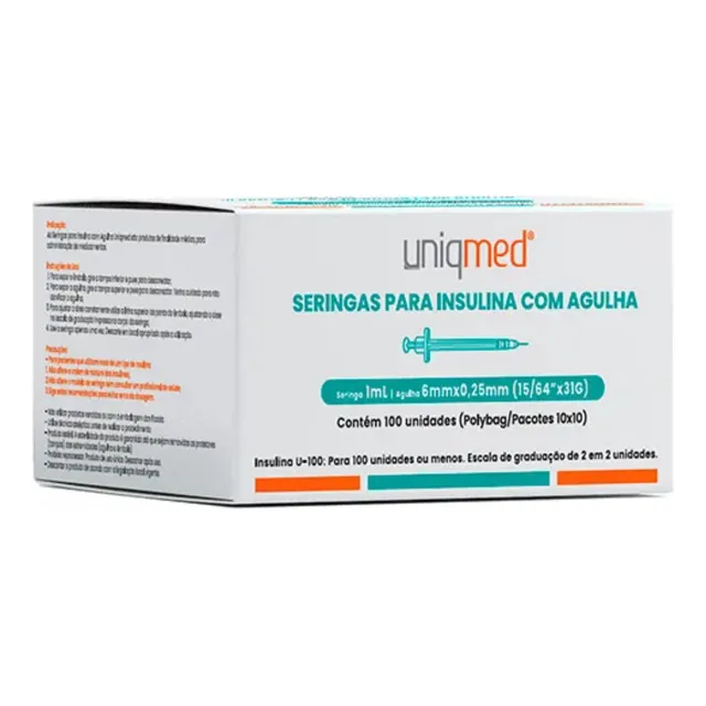 Seringa Insulina Uniqmed 1ml 6mm X 0,25mm (31g) Cx C/100