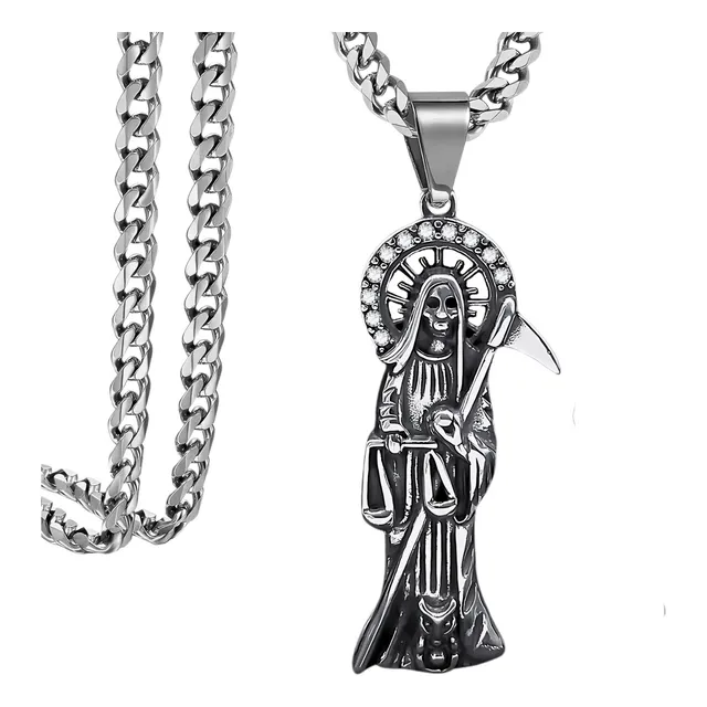 Collar Acero Inoxidable La Muerte Parca Cráneo Skull Hombre