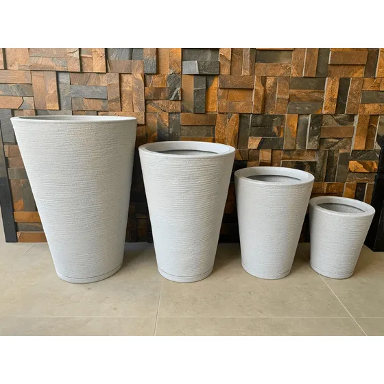 Jogo 4 Vasos Grafiato Luxo Plantas Casa Jardim + Pratos
