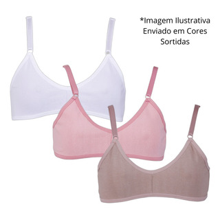 Kit Com 3 Sutiãs Sem Bojo Teen Menina Moça Em Algodão Kit Com 3 Sutiãs Sem Bojo Teen Menina Moça Em Algodão