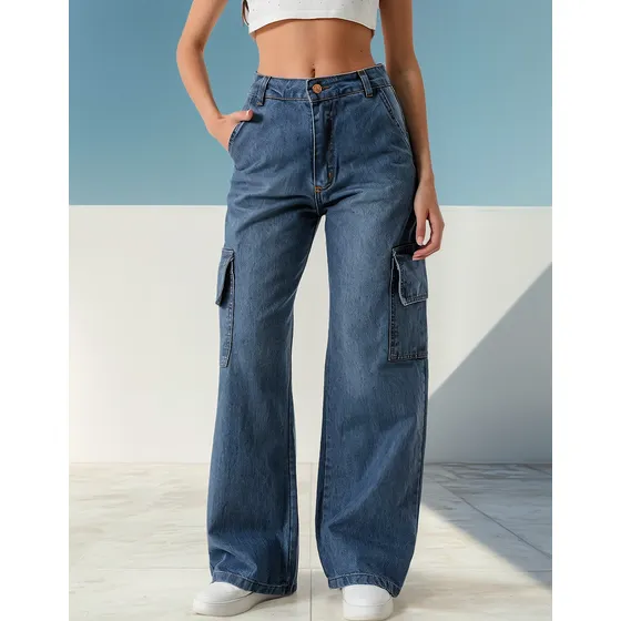 Patalon Wide Leg Cargo Mujer Talles Grandes Tendencia