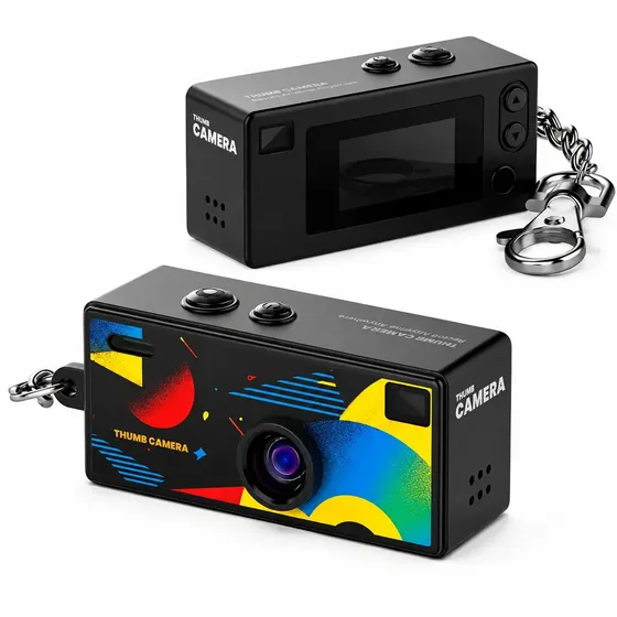 Mini Camara Digital HD 1080P Retro Negro Llavero Recargable de Bolsillo + Micro Sd 32GB