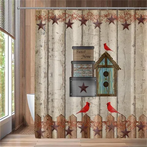 Qzjdx Cortina Ducha Primitiva Para Baño Casa Pajaro Rustica