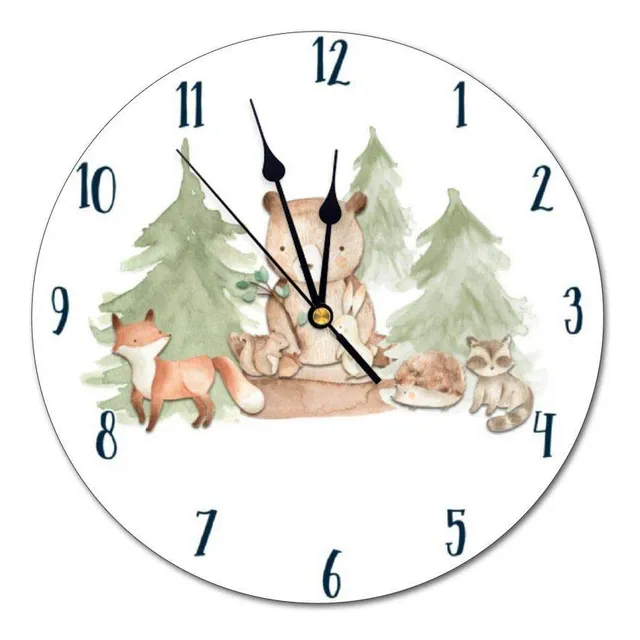 Reloj Pared Decorativo Acuarela Diseño Bosque Animal Redondo