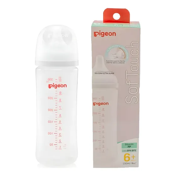 Mamadera Bebe Pigeon Softouch Boca Ancha 330ml Pp - 6+ Meses