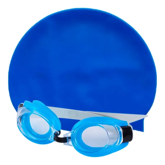 Set Natación Kit X 3 Gafas Gorro Silicona Y Tapa Oidos Azul