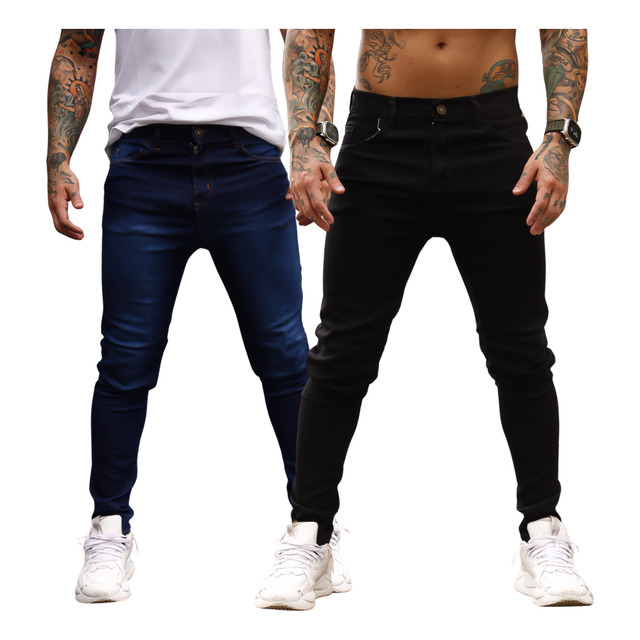 Kit 2 Calça Jeans Masculina Preta Azul Direto Fabrica Slim Kit 2 Calça Jeans Masculina Preta Azul Direto Fabrica Slim