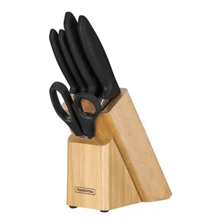Jogo De Facas Plenus 6 Peças Em Aço Inox Com Suporte De Madeira Tramontina Jogo De Facas Plenus 6 Peças Em Aço Inox Com Suporte De Madeira Tramontina